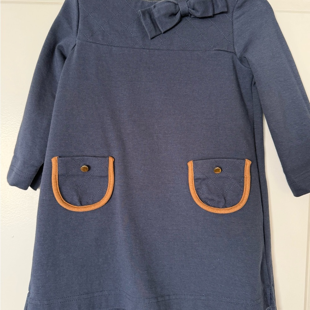 Hope & Henry Girls Navy Blue Bow Dress Quilted Detail Pockets